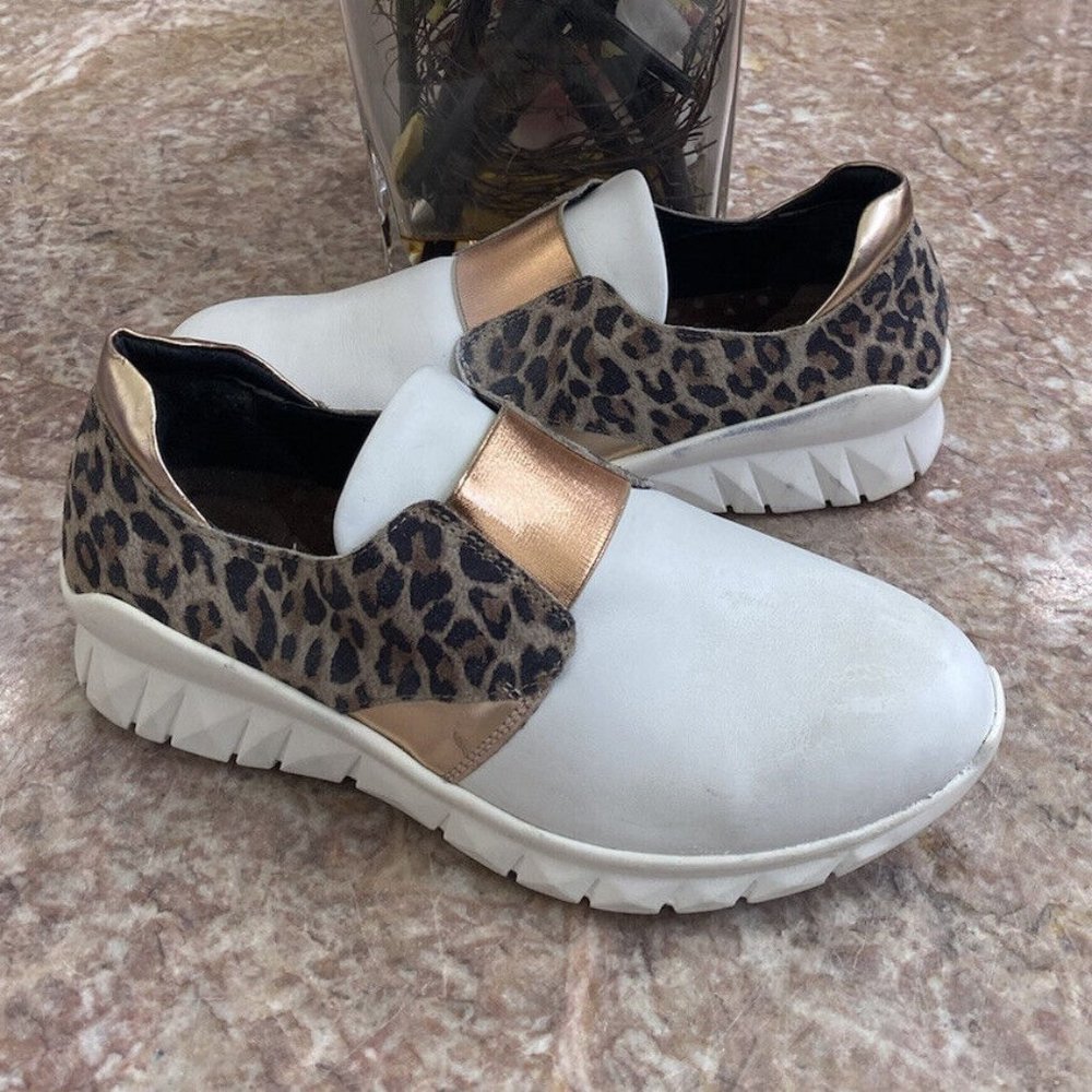 NAOT Intrepid Women's White /Cheetah/Rose Gold Leather Sneakers Sz 37/US 6